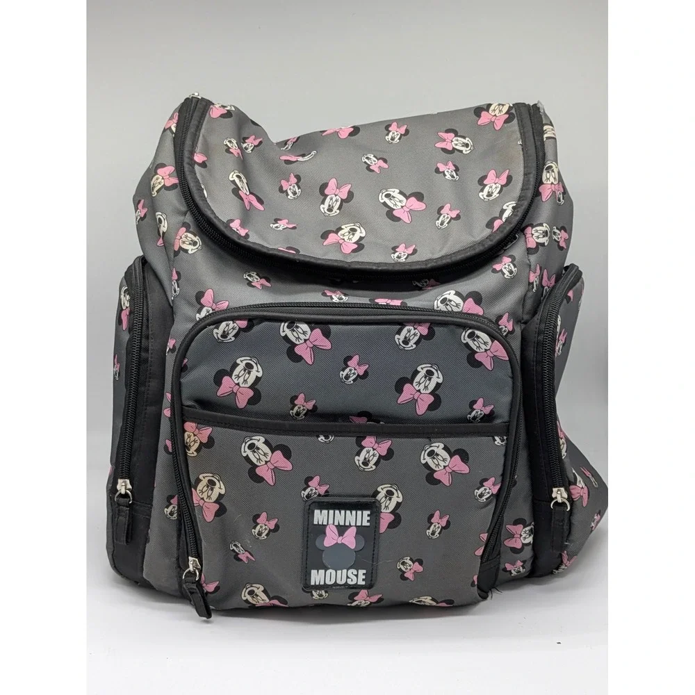 Disney Minnie Mouse Backpack Gray Pink Bow School Travel Book Bag 12x17 Kids